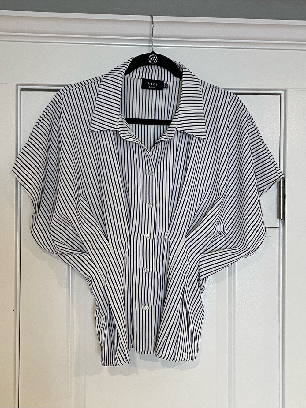 VICI Navy and White Vertical Stripe Button-Front Shirt